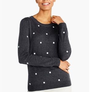 J.CREW Charcoal Gray Silver Embroidered Polka Dot Crewneck Pullover Sweater XXL